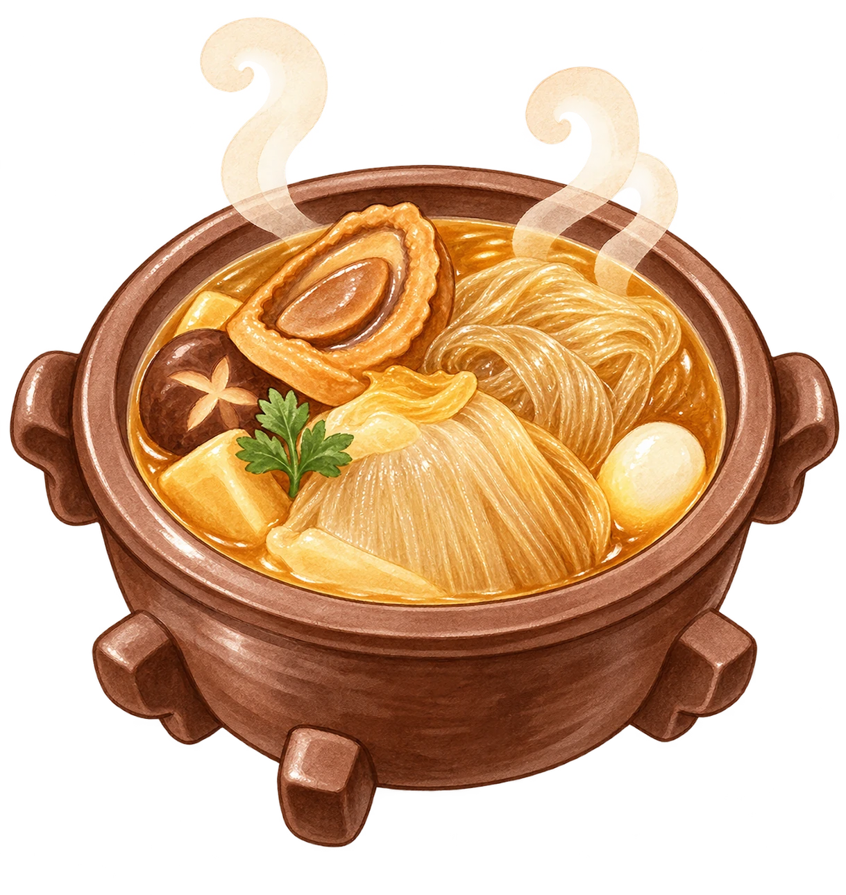 依据公开美食笔记重新绘制的佛跳墙插画