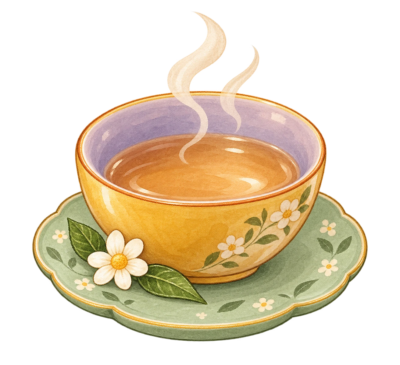 依据公开美食笔记重新绘制的早茶茶杯插画